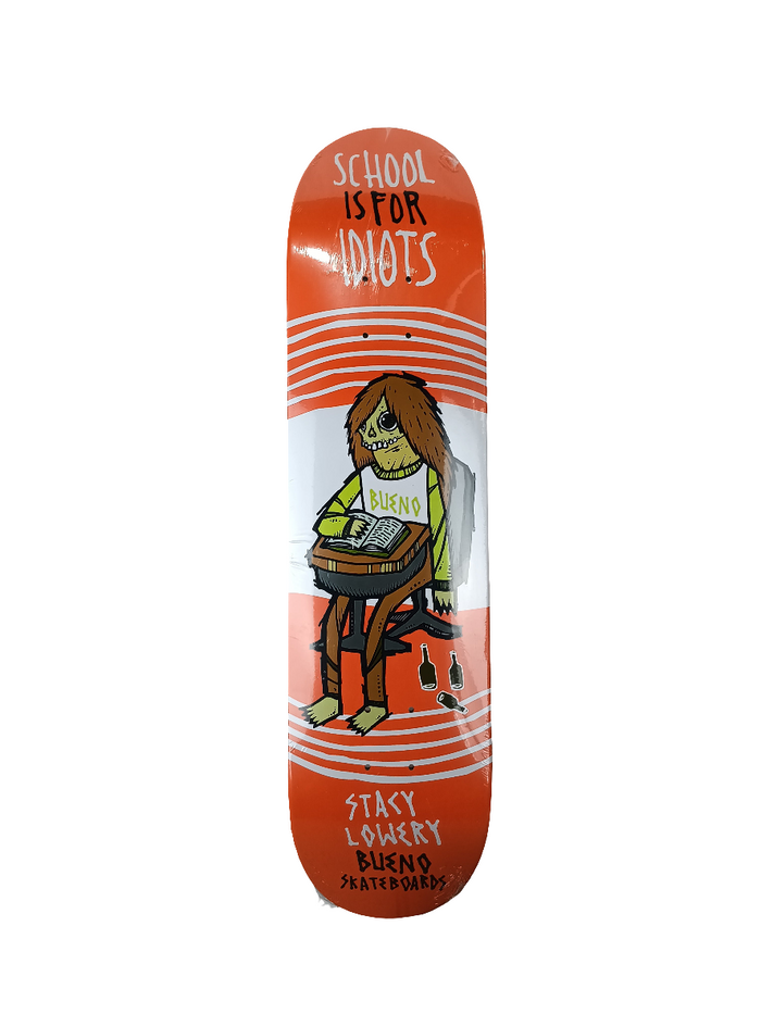 Bueno Stacy Lowery School Is For Idiots Orange Multi Size 7.75" Vintage NOS Deck