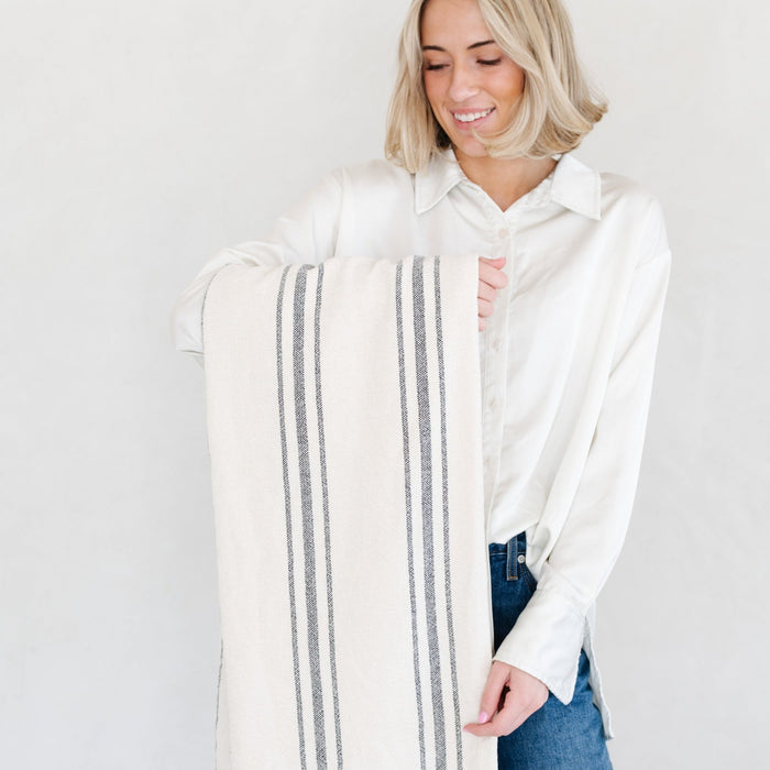Soft chenille fringe blanket adding a cozy touch to any room - Saranoni
