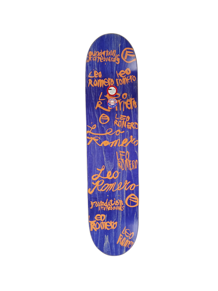 Foundation Leo Romero Autographed Squiggly Lines Graphic Red Orange White Size 7.625" Vintage NOS Deck