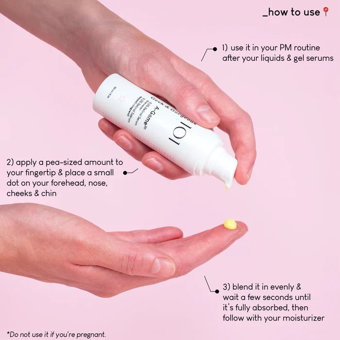 Hand holding a skincare product with application instructions on a pink background - Geek & Gorgeous 101
A-Game 20