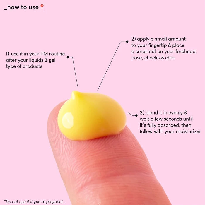 Yellow cream on a finger with usage instructions on a pink background - Geek & Gorgeous 101 - A-Game 5