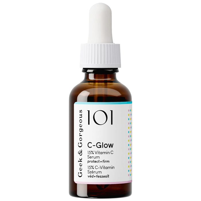 Bottle of Geek & Gorgeous C-Glow Vitamin C Serum on a white background