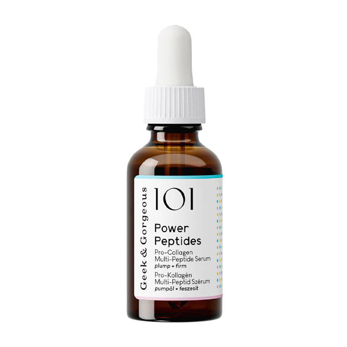 Bottle of 101 Power Peptides serum with dropper on a white background
