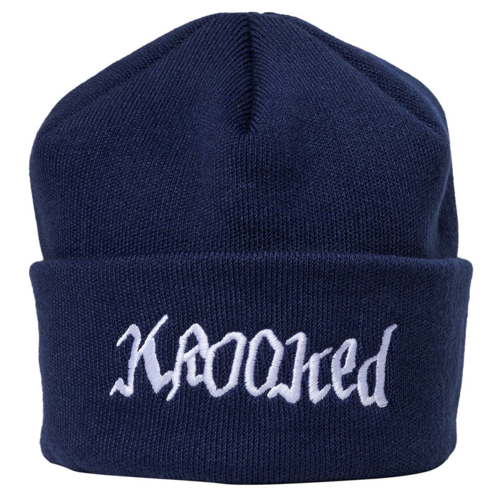 Krooked Double Ok Script Navy Cuff Beanie