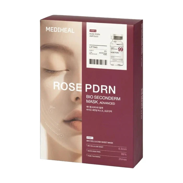Mediheal. Rose PDRN Bio Seconderm Mask (Ampoule 4ml + Mask 23ml) [1 Box (10 Sheets)] | Lady Bonita | Korean beauty NZ