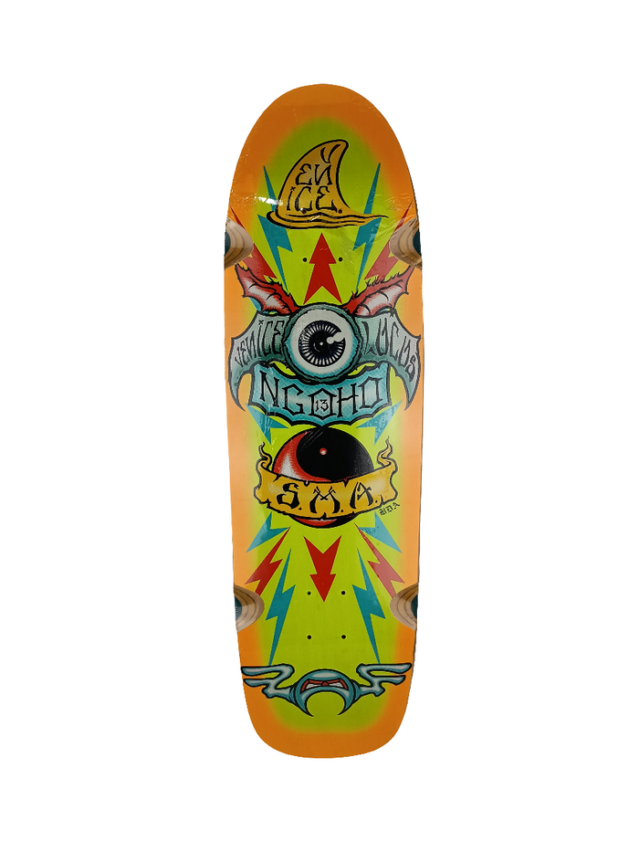 Santa Monica Airlines Pat Ngoho Series 3 Eyeball Yin Yang Orange Yellow Blue Multi Fade Size 9.5" Vintage NOS Deck