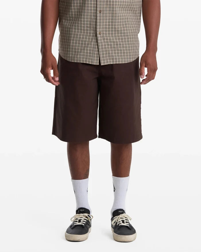 Volcom Chillow 24" Pleated Elastic Waist Cacao Brown Shorts