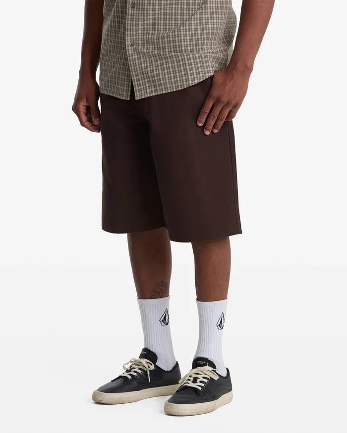 Volcom Chillow 24" Pleated Elastic Waist Cacao Brown Shorts